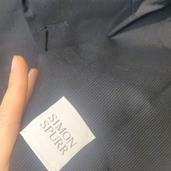 Simon Spurr 36S/30 modern slim skinny fit navy stripe 100% virgin wool bemberg - Picture 5 of 12